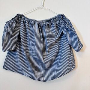 Love In Women's Off Cold Shoulder Blouse Pinstripes Blouse Blue White Medium